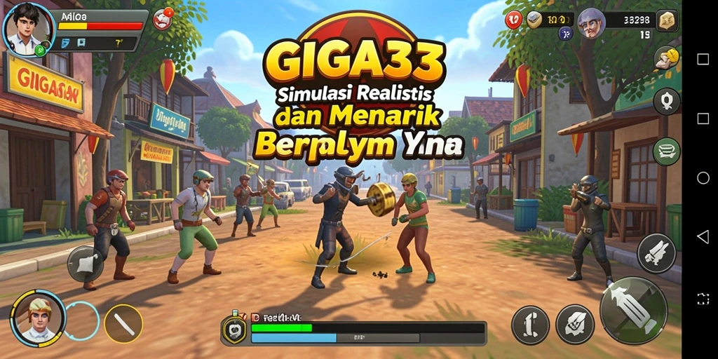 Tangkapan layar GIGA33 menunjukkan gameplay simulasi yang mendalam dan interaktif.