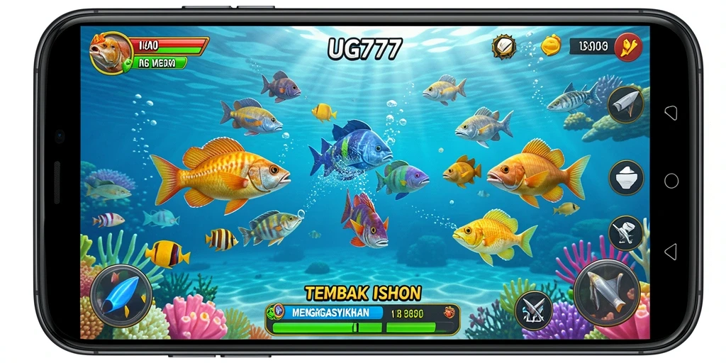 Screenshot gameplay UG777 menampilkan tembakan ikan yang seru.